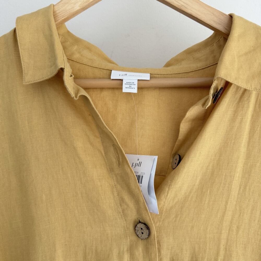 J Jill Love Linen Dress 3X Yellow Pocket Front Coastal Cottage Lagenlook Beach - Picture 3 of 6